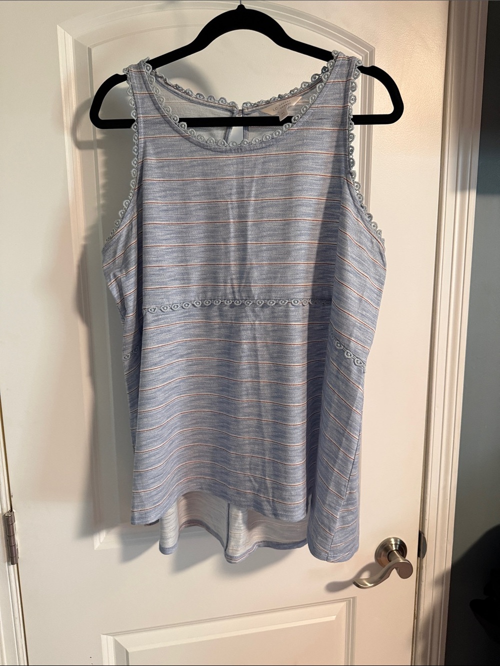 LC Lauren Conrad Blue Striped Detail -Edge Tank Top